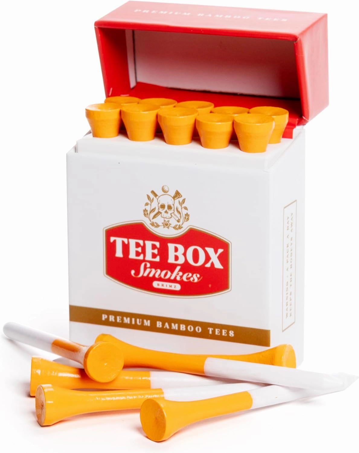 BRIMZ Tee Box Smokes - Premium Bamboo Golf Tees - Funny Golf Gifts & Accessories - Reusable Magnetic Box - Durable, Biodegradable 2 ¾ Golf Tees (Big Pack   Refill Bag - 100 Tees Total)