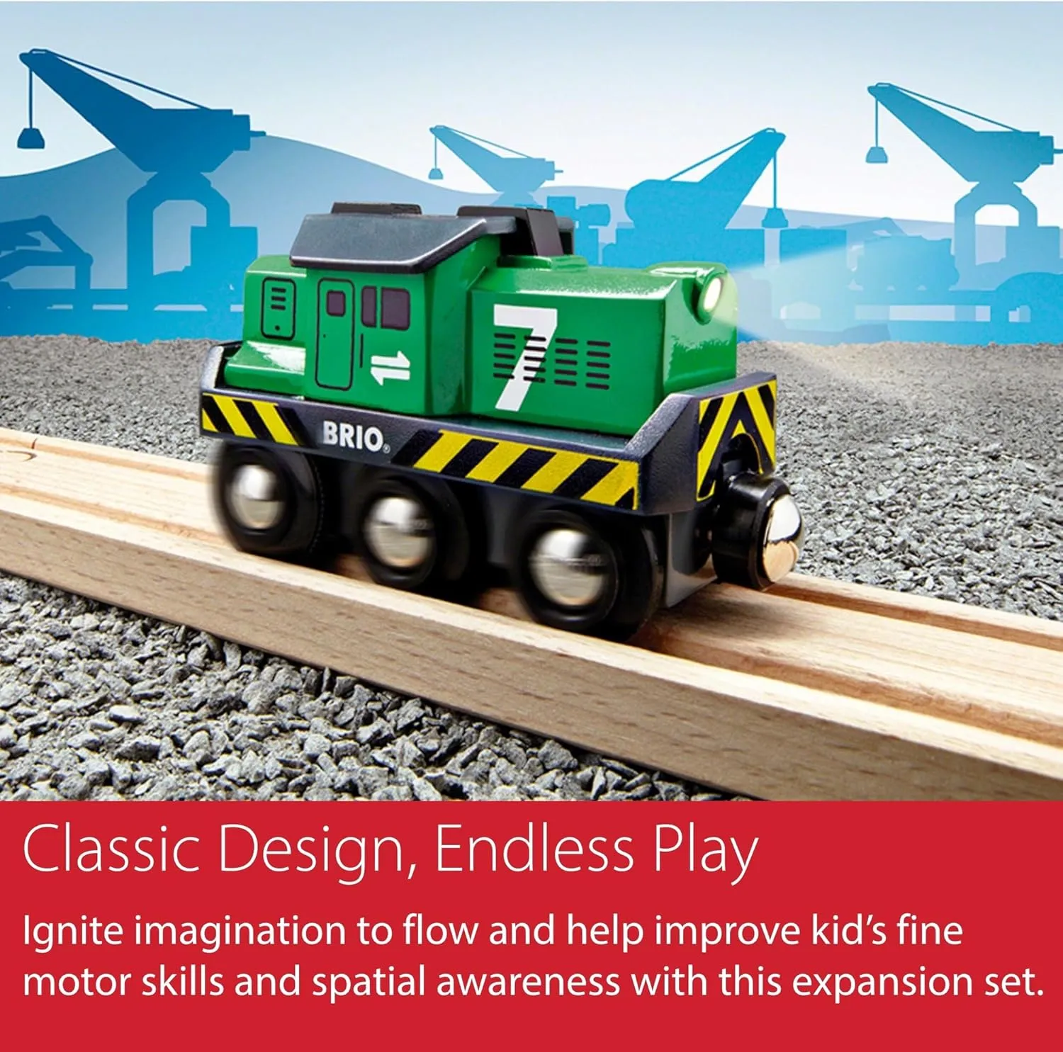BRIO World 33214 - Freight Battery Engine - Engaging Wooden Toy Train Set for Kids Age 3 and Up | Battery Powered | Interactive Play | Ideal