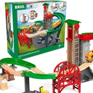 BRIO World 33887 32 Piece Lift & Load Warehouse Set and 33772 50 Piece Special Track Pack