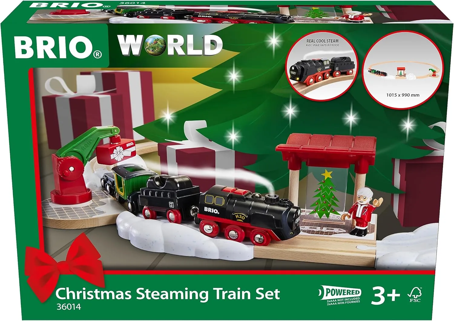 BRIO World – 36014 Christmas Steaming Train Set | 27-Piece Kid-Friendly Set | Age 3  Compatible | FSC-Certified Beech Wood | Complements All BRIO Railway Sets & Accessories | Multicolor