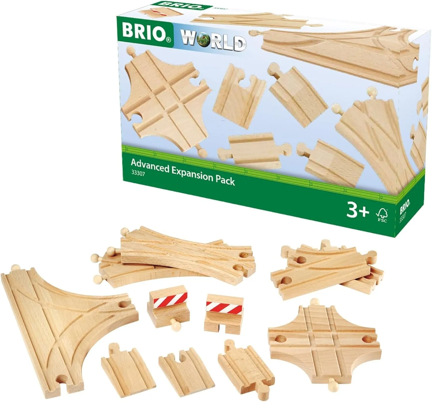 BRIO World Advanced Expansion Pack - 11-Piece Wooden Train Track - FSC-Certified - Compatible with All Railways - Includes Wooden Tracks & Switches for Interactive Railway Fun - Ages 3 & Up