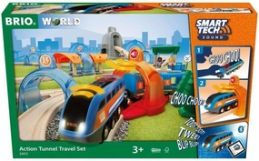 BRIO 33972 Smart Tech Sound Action Tunnel Travel Set - Interactive Toy Train Set for Kids | Age 3  | Exciting Sound Effects | Compatible with Other BRIO Sets | Forestry Stewardship Council Certified