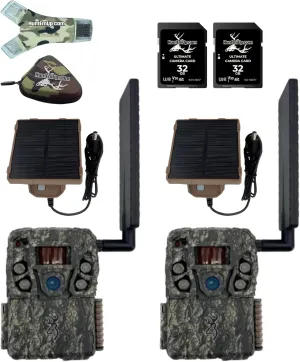 Browning Defender Vision Pro AI Trail Camera Double Bundle with Browning Micro Solar Panel, 2pc 32GB SD Cards   High-Speed Card Reader with Zipper case
