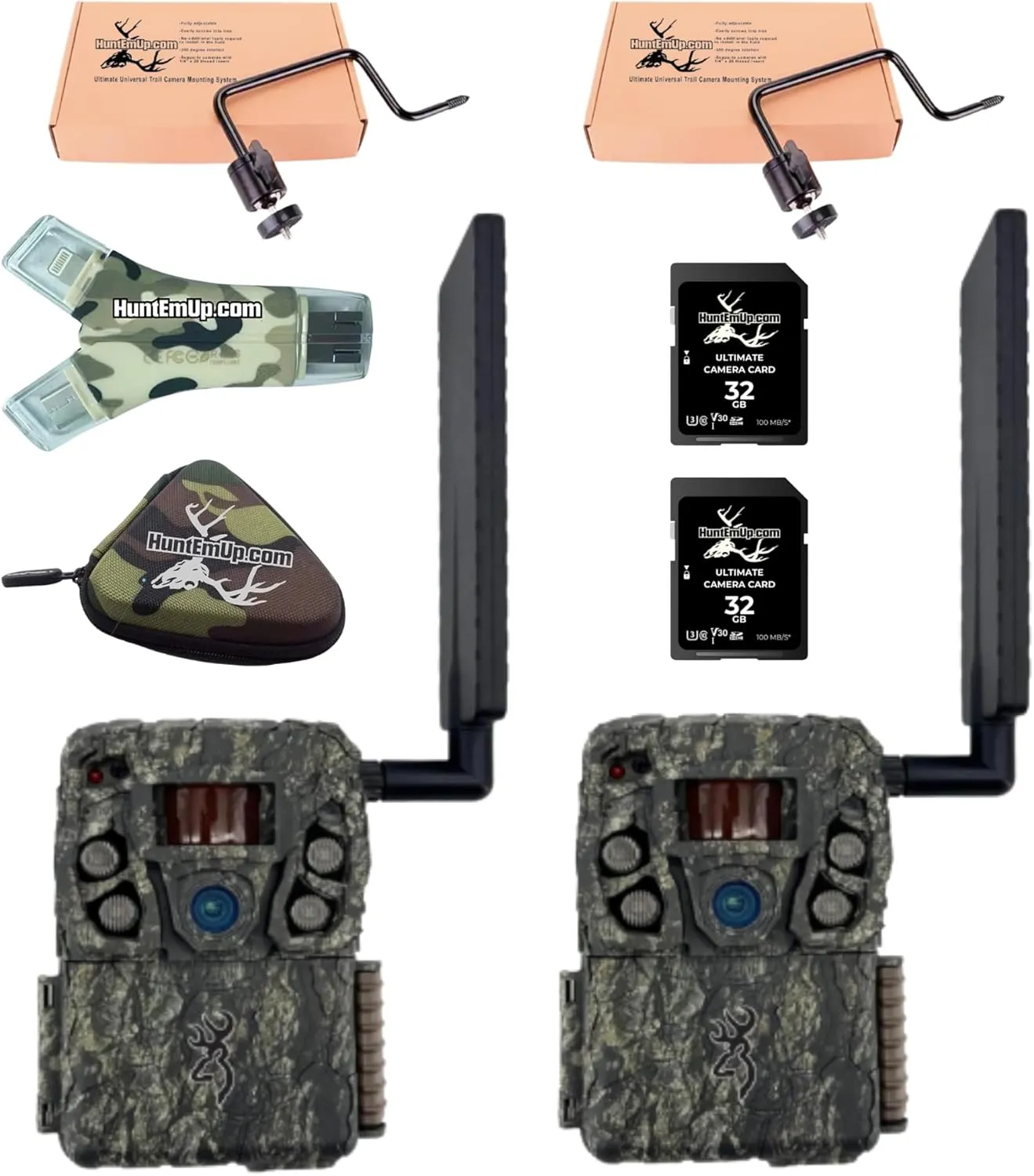 Browning Defender Vision Pro AI Trail Camera Universal Mounting System Double Bundle with 2pc 32GB SD Cards, a High-Speed Card Reader and case