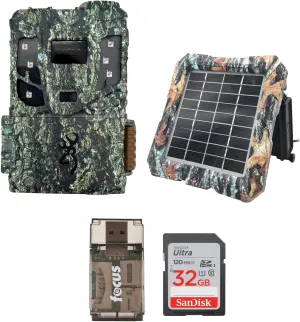 Browning Pro Scout Max Extreme HD Cellular Trail Camera Bundle with 32GB Memory Card, Reader, and Solar Power (4 Items)