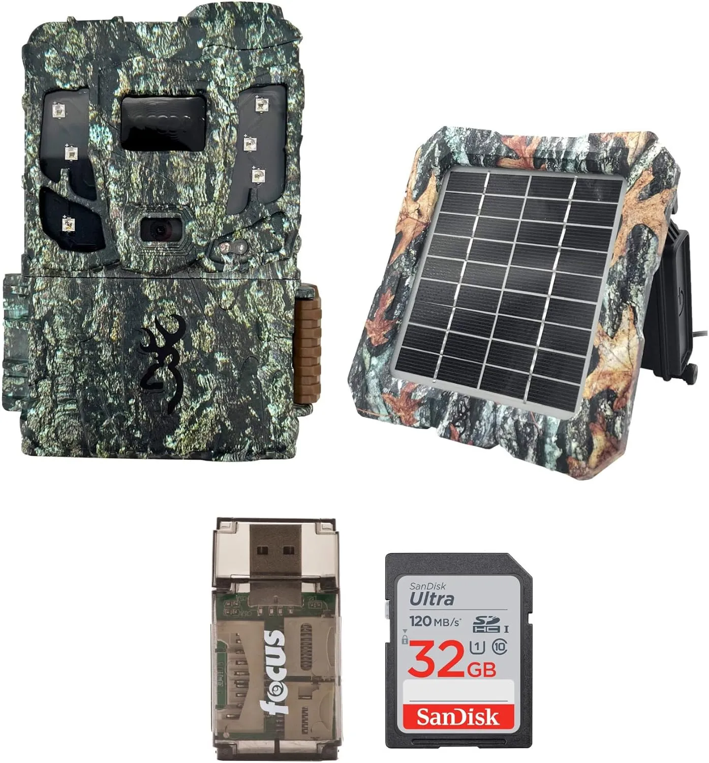 Browning Pro Scout Max Extreme HD Cellular Trail Camera Bundle with 32GB Memory Card, Reader, and Solar Power (4 Items)