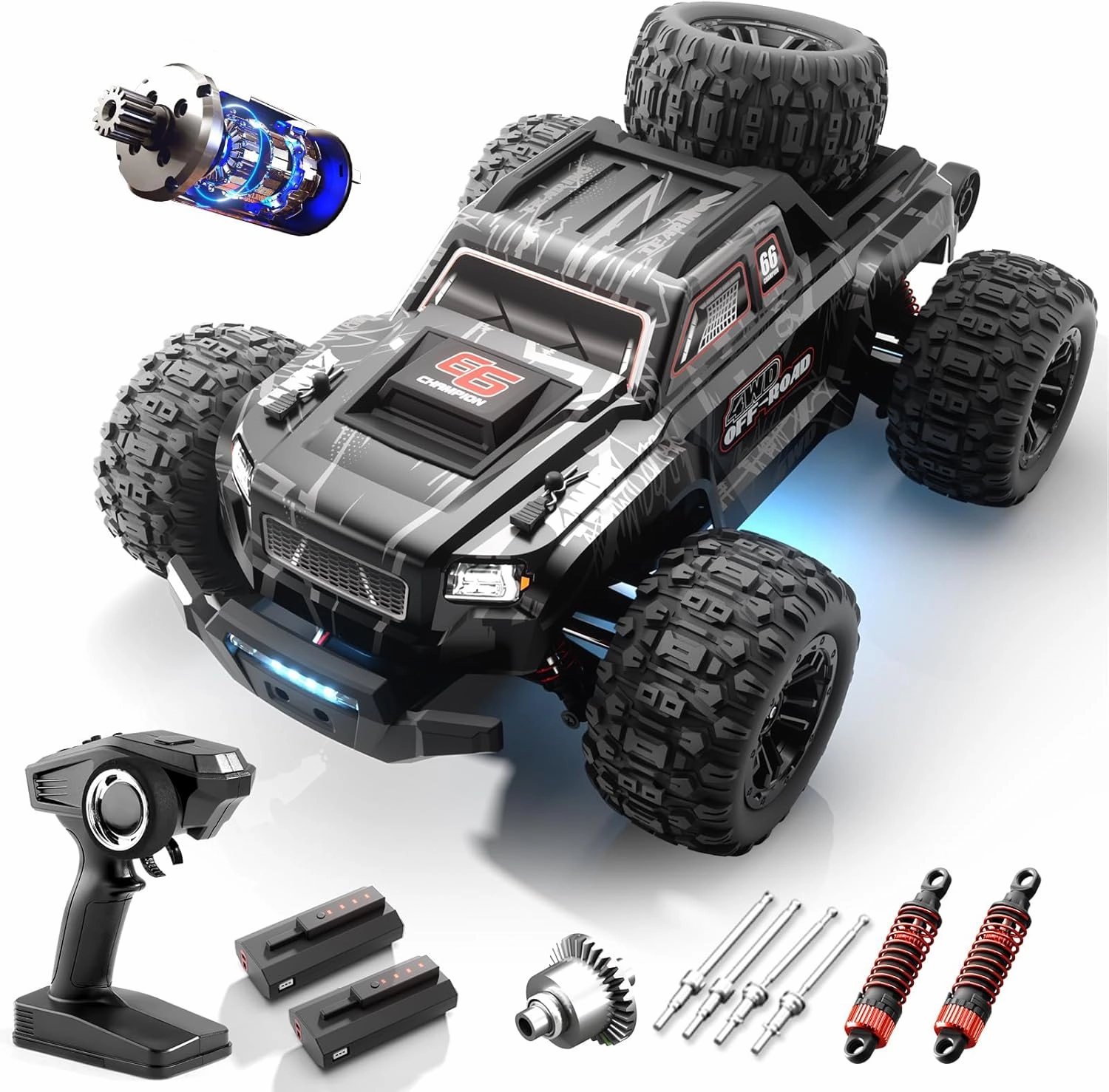 Brushless Remote Control Car, 1/16 Fast RC Cars 1613, Top Speed ​​55 km/h, 4X4 All Terrain Remote Control Truck, Waterproof RC Truck, 2 Batteries 40-60 Minutes, for Adults/Kids Ages 8 