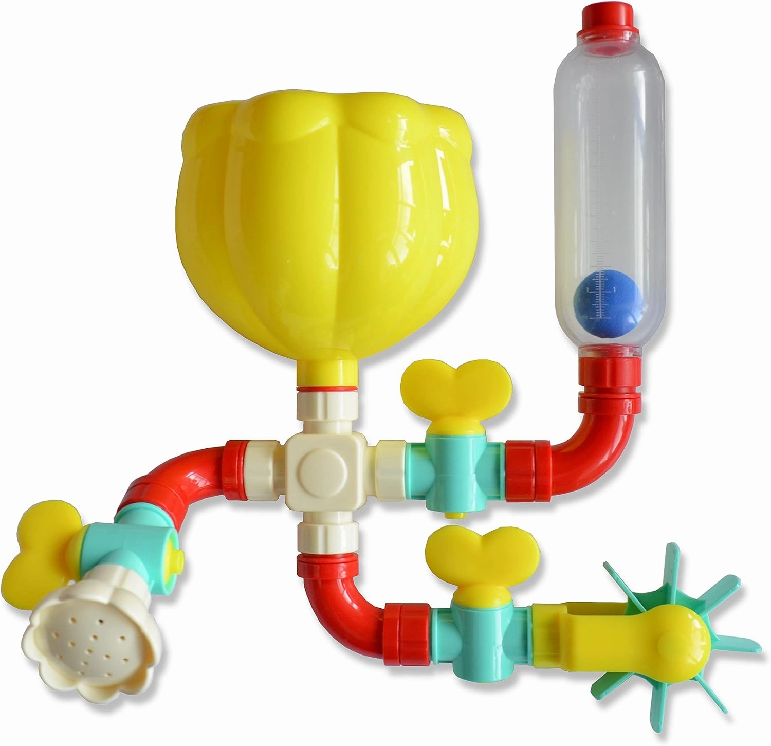BUDDY & BARNEY Bath Time Waterfall Toddler Toy Set, Fun Early Learning Waterworks Building Set (11 Pieces), Bath Pipes with Valves & Water Wheel for Toddlers 6 Months 