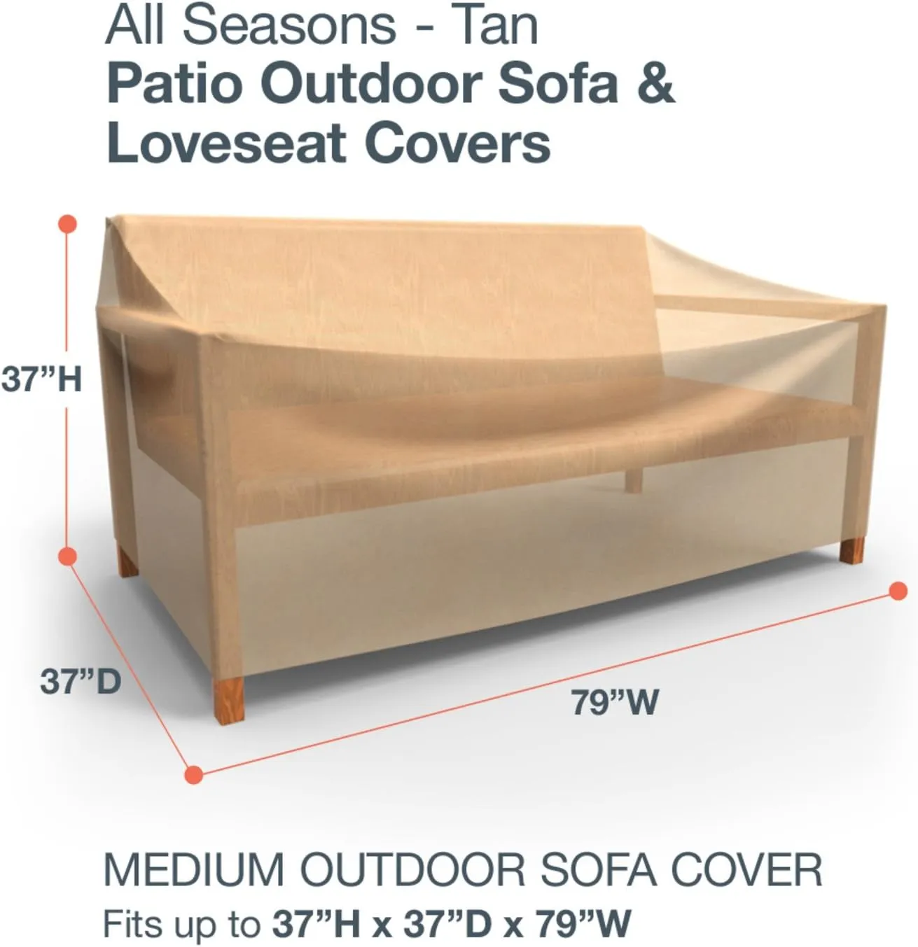 Budge All Seasons Patio Sofa Cover Lightweight, UV-Resistant, Medium, Tan