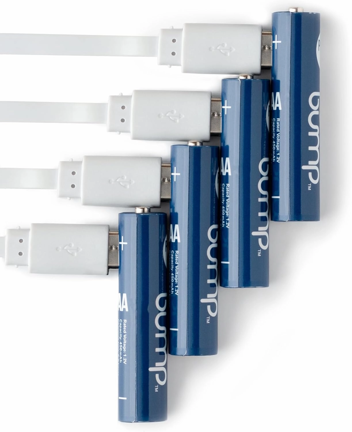BUMP NiMH AAA Rechargeable Batteries 1.2V - 10 Pack Long Lasting (1000mAh) - Reusable Battery Replacement with 4-in-1 USB-C Charging Cords - Ideal for Flashlights, Remote Controls, and Cordless Phones