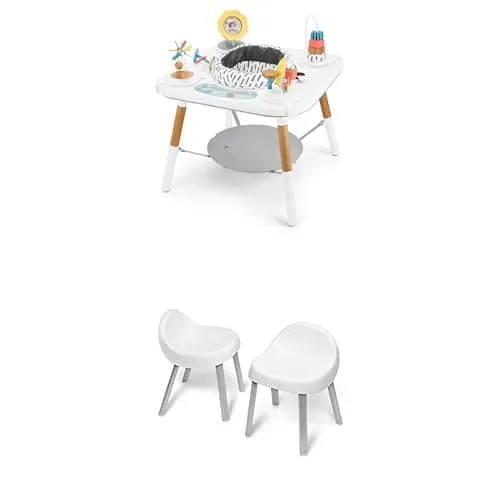 Bundle of Skip Hop Discoverosity Montessori-Inspired 3-Stage Activity Center & Play Table for Baby Ages 4m    Skip Hop Toddler's Activity Chairs, White