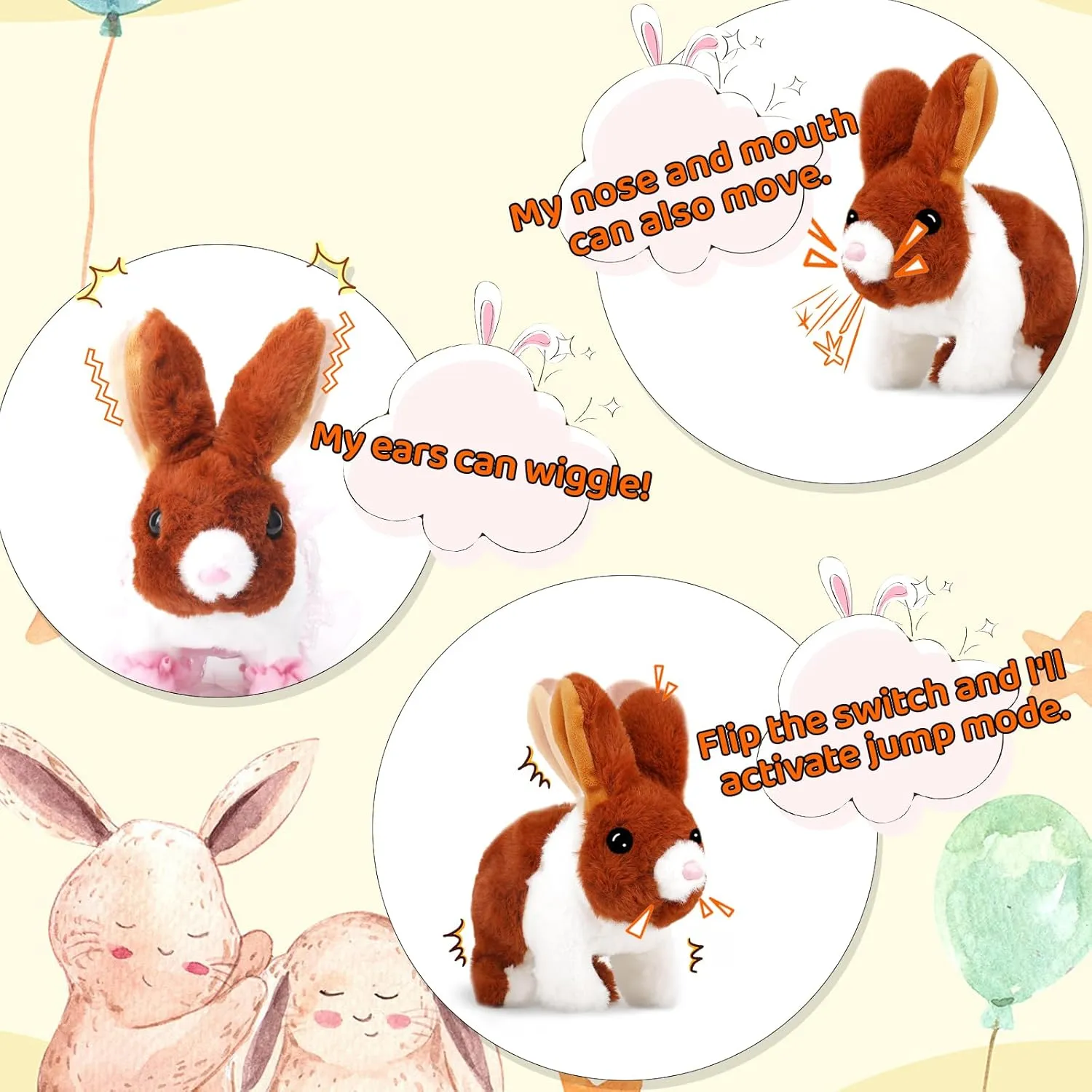 Bunny Toys for Kids, Realistic Rabbit Toys with Jumping Action, Wiggling Ears, Twitching Mouth and Nose, Ideal Easter Gifts for Toddlers Kids Aged 3 4 5 6 Years Old