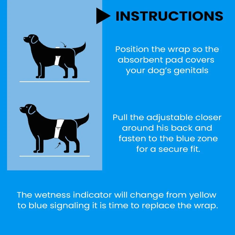 BV Dog Diapers Male Small (Waist 12-19in) Super Absorbent - 50 Count Disposable - Doggie Diapers with Wetness Indicator - Adjustable Male Dog Wraps - Ideal for Incontinence/Training