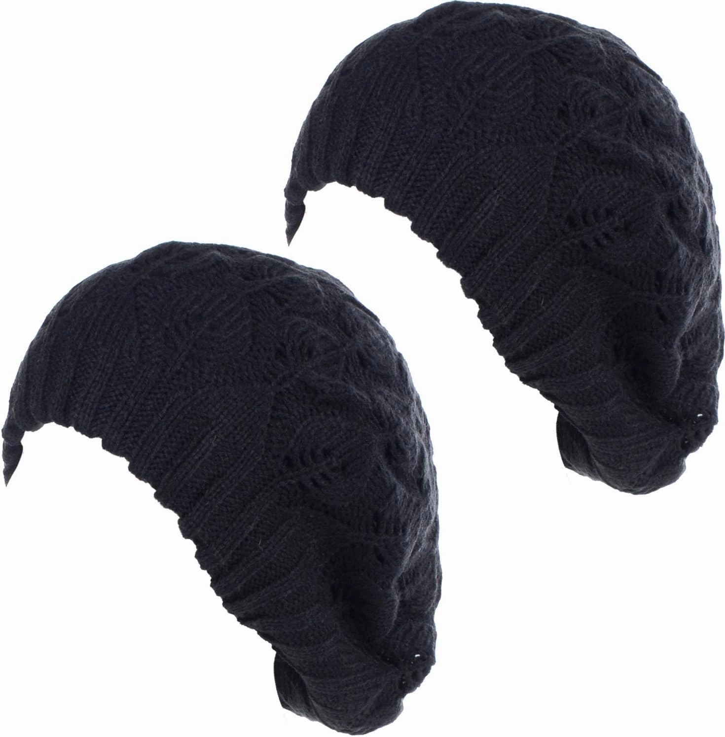 BYOS Women Mid-Weight Slouchy Leafy Cutout Crochet Soft Knit French Beret Hat