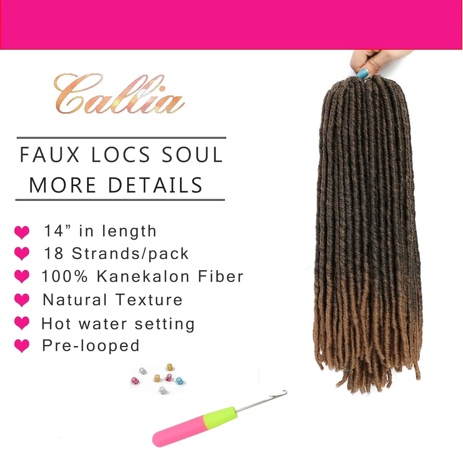 Callia Dreadlock Crochet Hair 14 Inch Dreadlocks Crochet Braids Faux Locs Crochet Hair for Black Women 6 Packs Crochet Dreadlocks Bomba Faux Locs Dread Synthetic Dreadlocks Braids T27