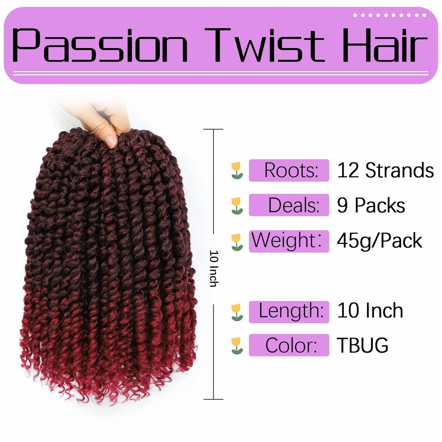 Callia Passion Twist Crochet Hair 10 Inch Passion Twist Hair 9Packs PreLooped Crochet Hair For Black Women Pretwisted Crochet Passion Twist Hair Tbug