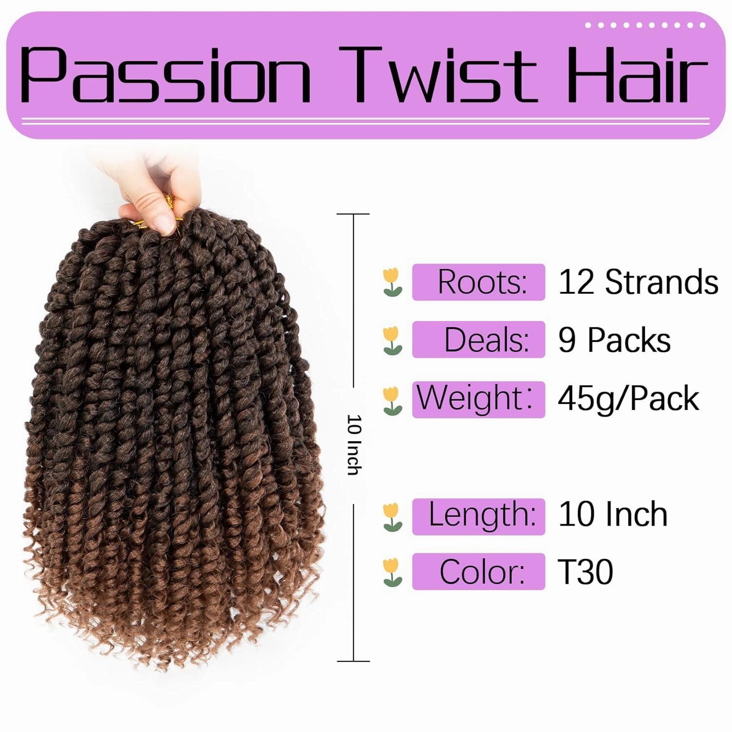 Callia Passion Twist Hair 10 Inch 9 Packs Pre twisted Passion Twist Crochet Hair Pre Looped Crochet Hair for Black Women, Soft Crochet Passion Twist Hair T30
