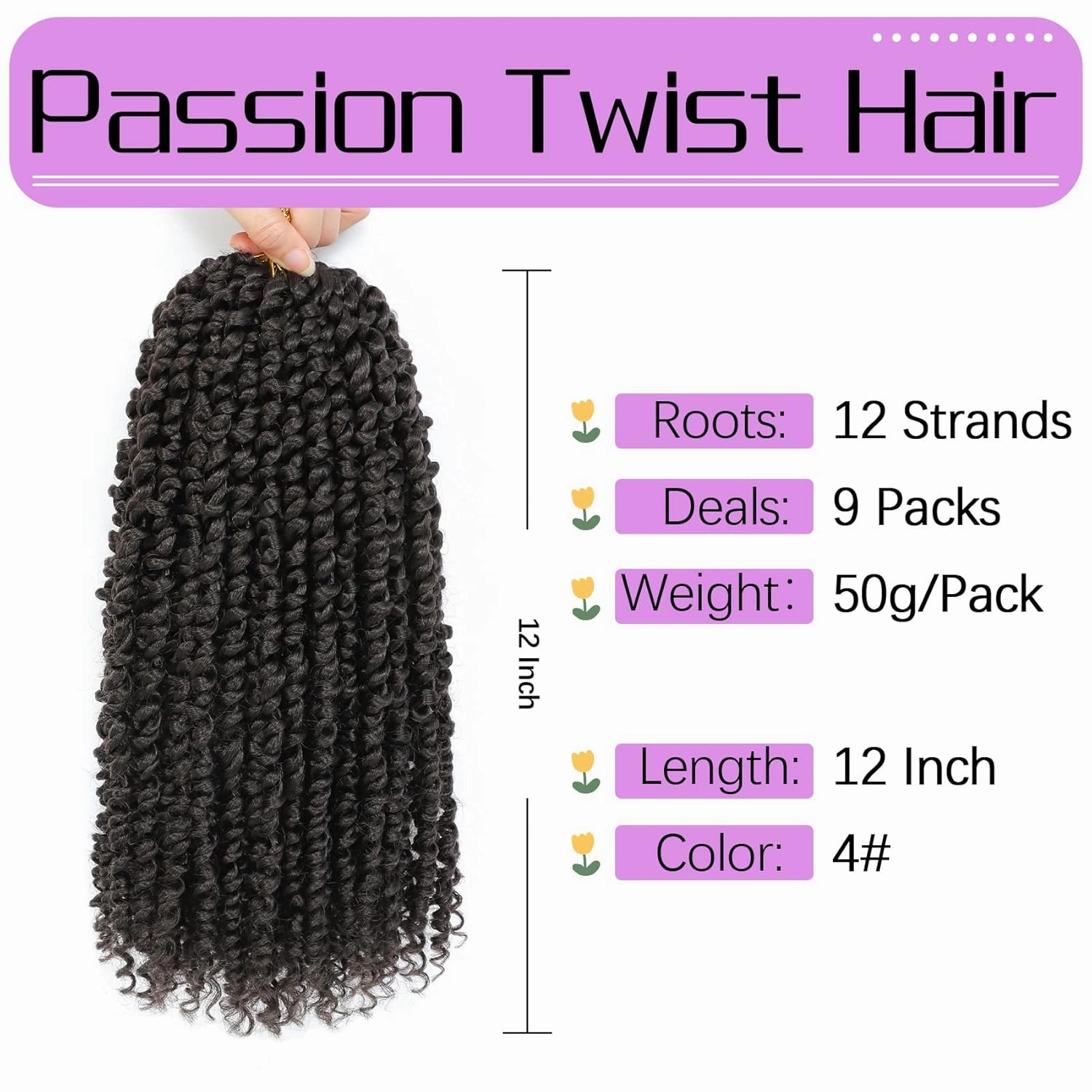 Callia Passion Twist Hair 12 Inch 9 Packs Pre twisted Passion Twist Crochet Hair Pre Looped Crochet Hair for Black Women, Soft Crochet Passion Twist Hair #4