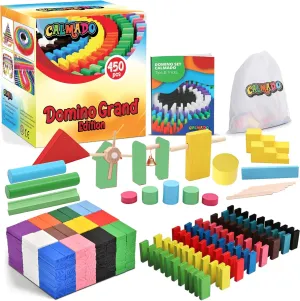Calmado – 450 PCS Wooden Dominos for Kids - Domino Toys for Outdoor or Indoor Game, Dominos for Kids Ages 4-12 Including Bag, Instruction Manual & Accessories