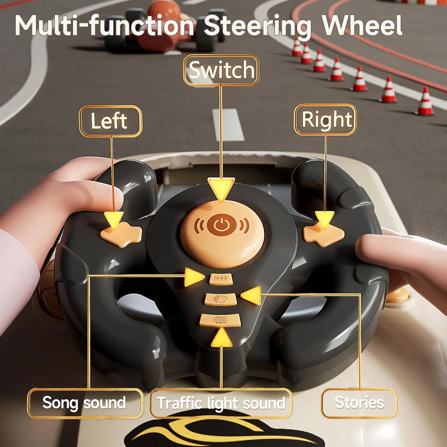 Car Adventure Toy with Steering Wheel,Steering Wheel Toy with Music,Interactive Simulation Driving Toddler Simulated Driving Racing Car Game with Sound Age 3  Year Old (White)