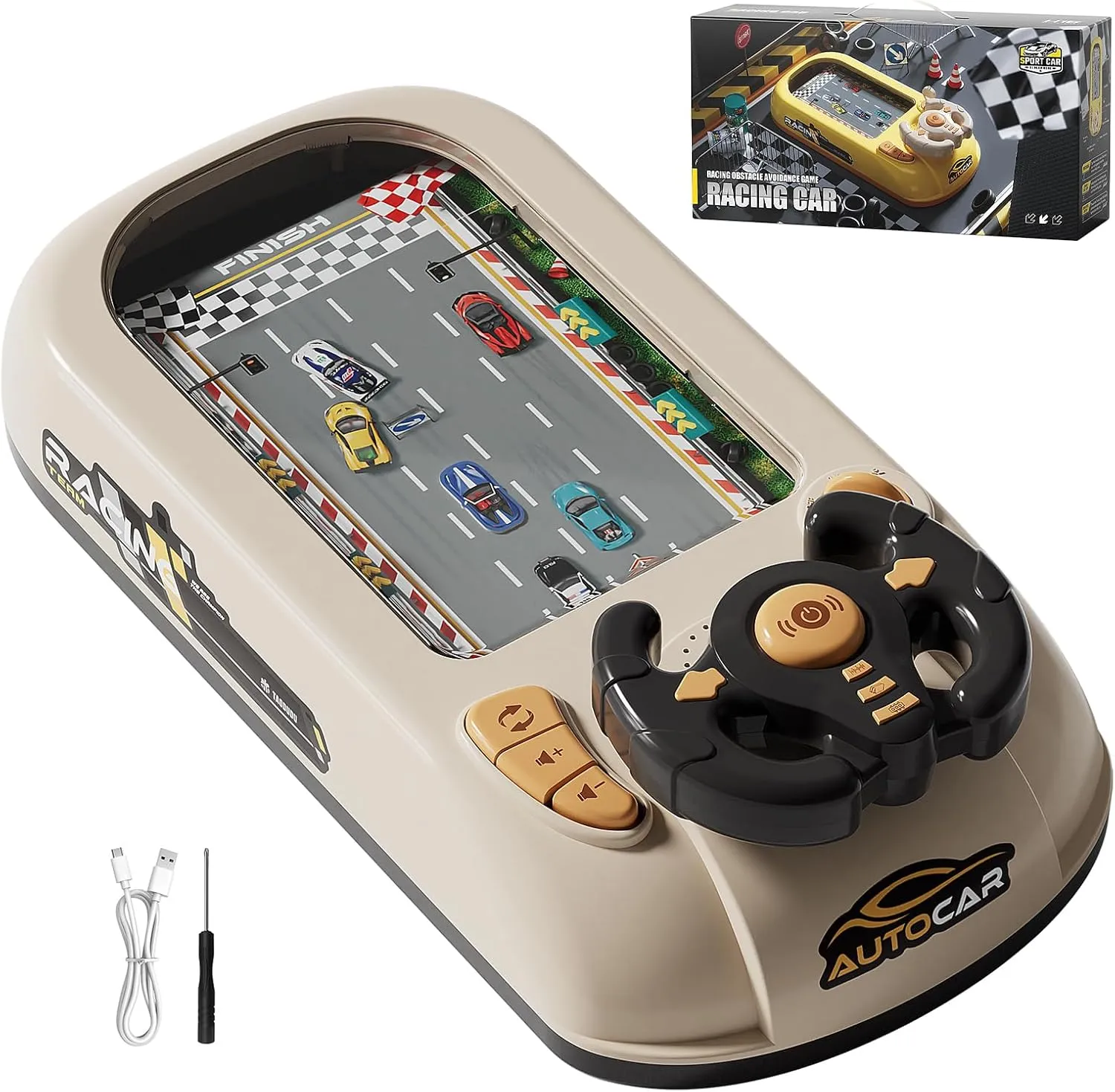Car Adventure Toy with Steering Wheel,Steering Wheel Toy with Music,Interactive Simulation Driving Toddler Simulated Driving Racing Car Game with Sound Age 3  Year Old (White)