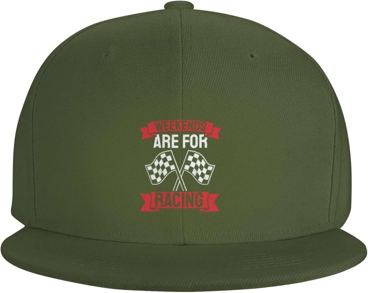 Car Race Bike Racing Racer Flat Brim Baseball Cap,Classic Snapback Hat Adjustable Trucker Hat for Men & Women,Black