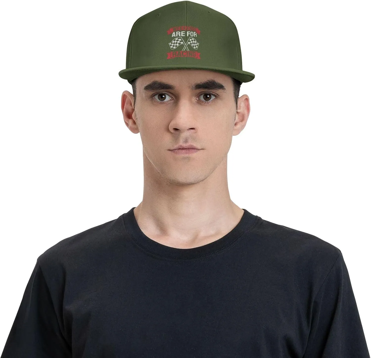Car Race Bike Racing Racer Flat Brim Baseball Cap,Classic Snapback Hat Adjustable Trucker Hat for Men & Women,Black