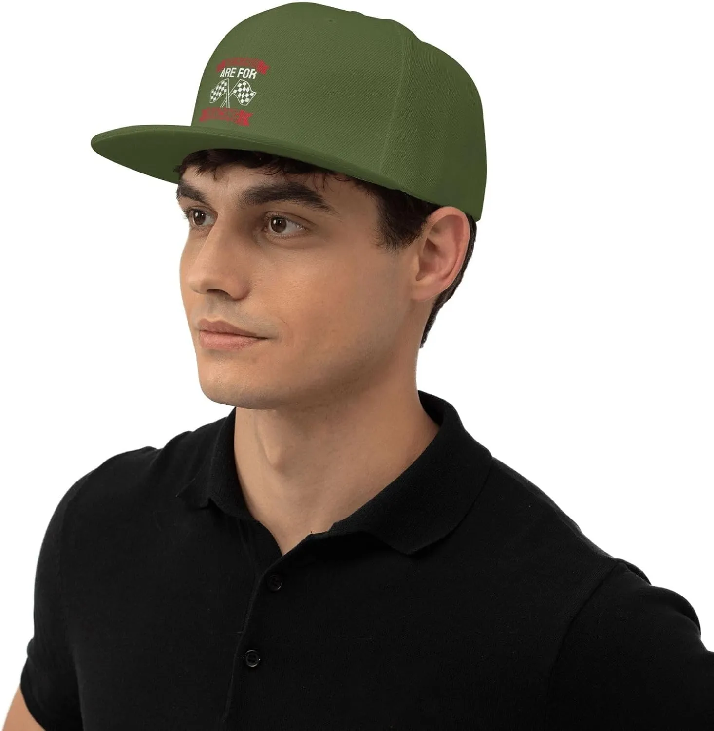 Car Race Bike Racing Racer Flat Brim Baseball Cap,Classic Snapback Hat Adjustable Trucker Hat for Men & Women,Black