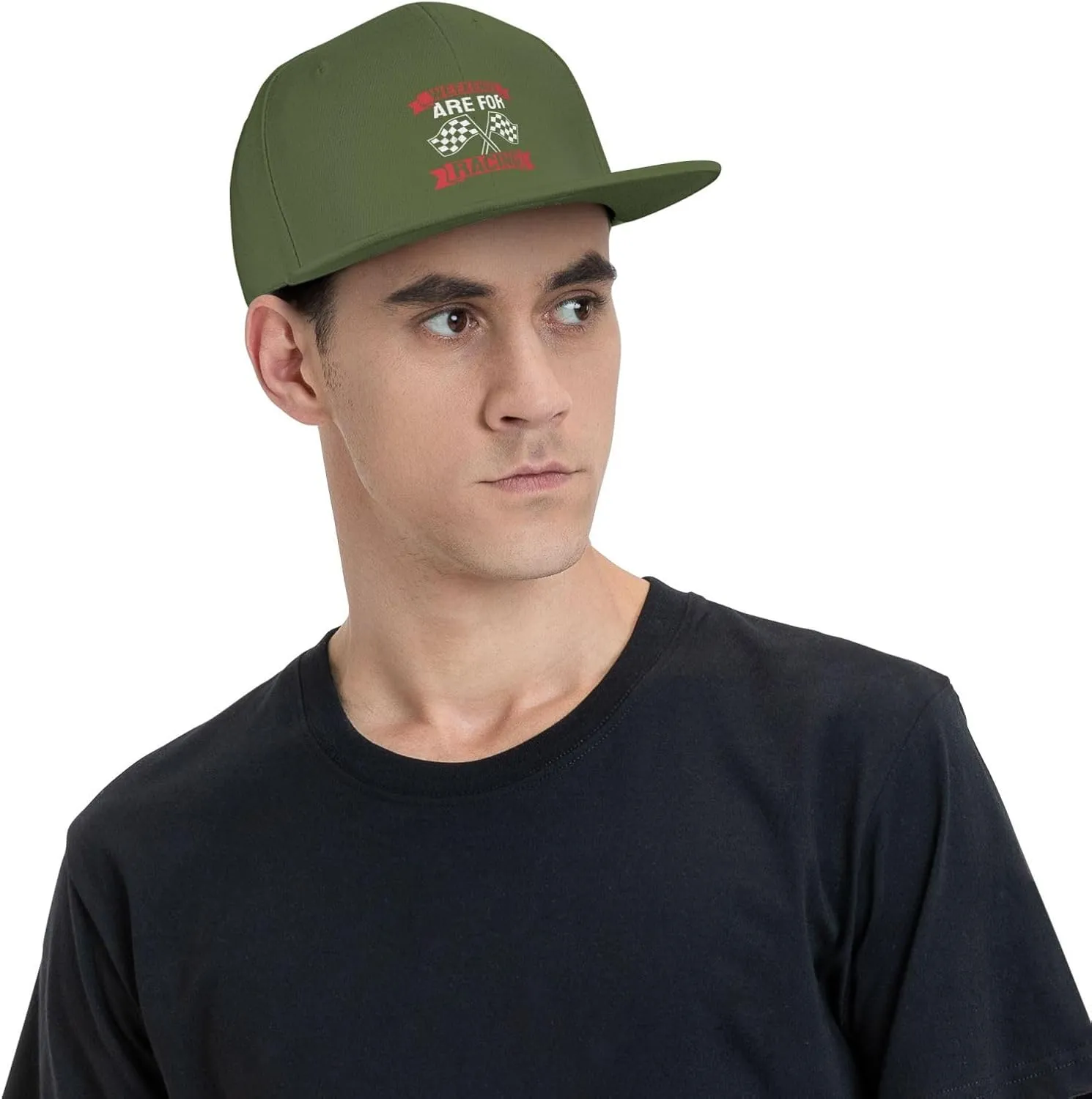 Car Race Bike Racing Racer Flat Brim Baseball Cap,Classic Snapback Hat Adjustable Trucker Hat for Men & Women,Black