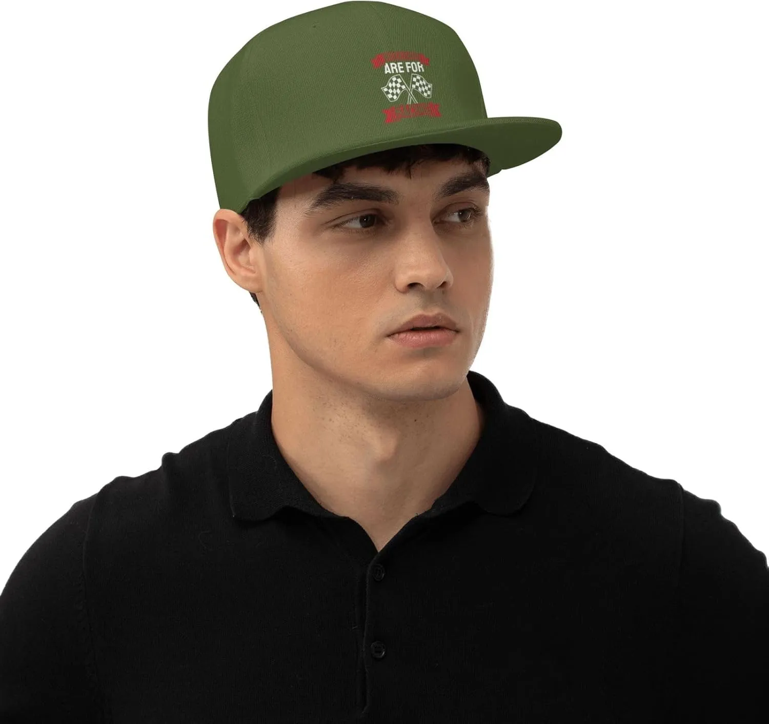 Car Race Bike Racing Racer Flat Brim Baseball Cap,Classic Snapback Hat Adjustable Trucker Hat for Men & Women,Black