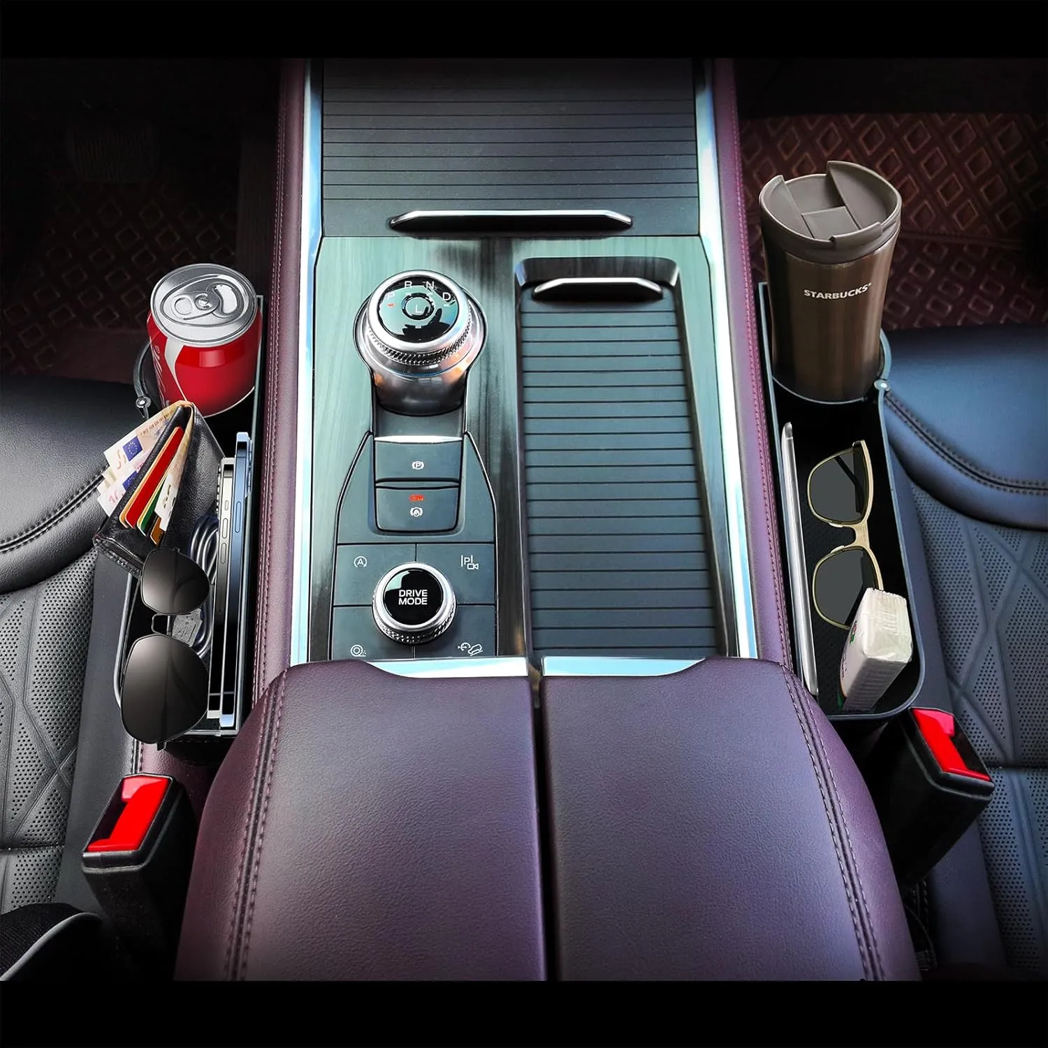 Car seat gap filler organizer,multifunctional car seat organizer,Adjustable Cup Holder car console side storage box Holders phone, sunglasses,car accessories(Black)