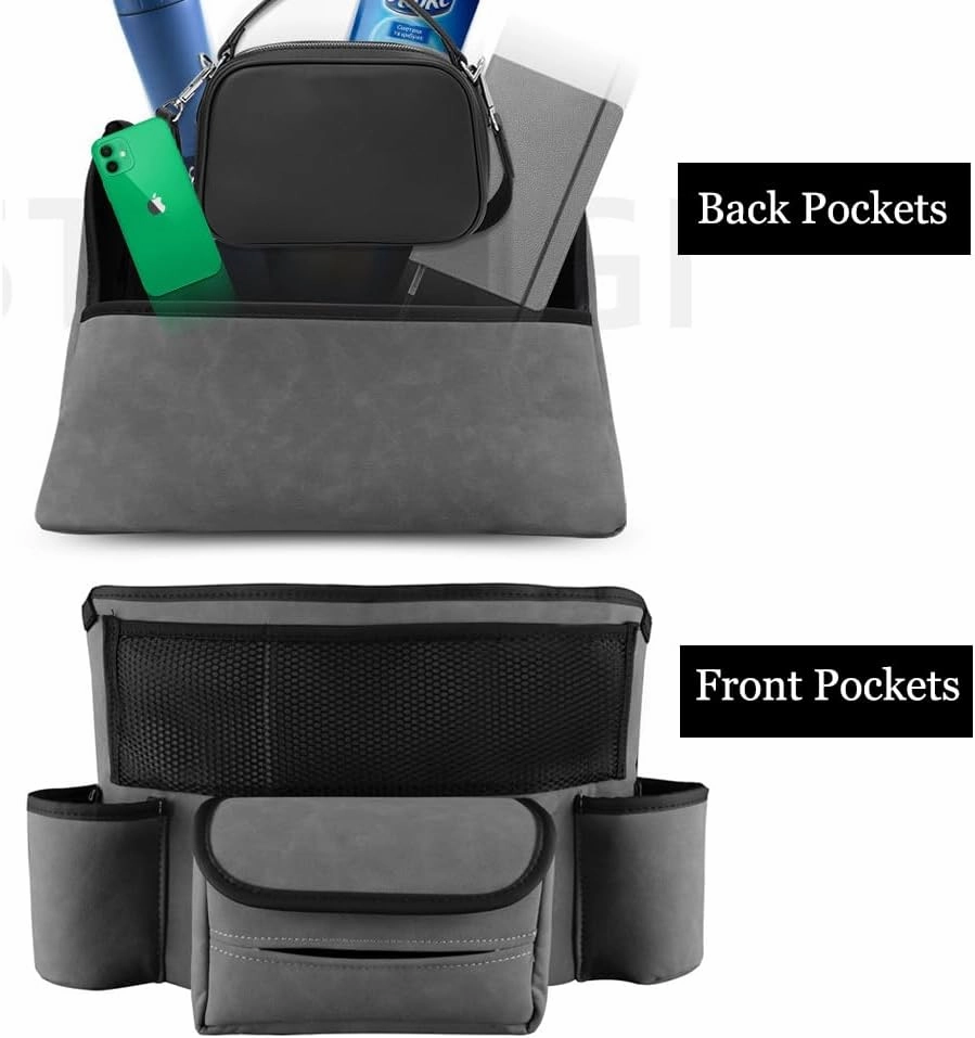 Car Organizer, Leather Large Capacity Car Purse Holder Between Seats, Seat Back Net Bag Double-sided Tissue Storage Handbag Holder Car Divider (Black)