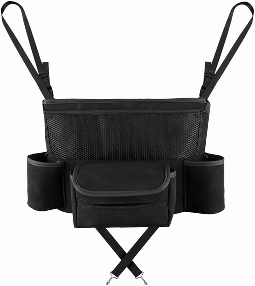 Car Organizer, Leather Large Capacity Car Purse Holder Between Seats, Seat Back Net Bag Double-sided Tissue Storage Handbag Holder Car Divider (Black)