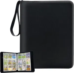 Card Binder 9-Pocket, Premium PU Leather Trading Card Binder with Zipper Closure - Holds 900 Cards for Sports, TCG, MTG & Collectibles (Double-Sided Acid-Free Sleeves, Black)