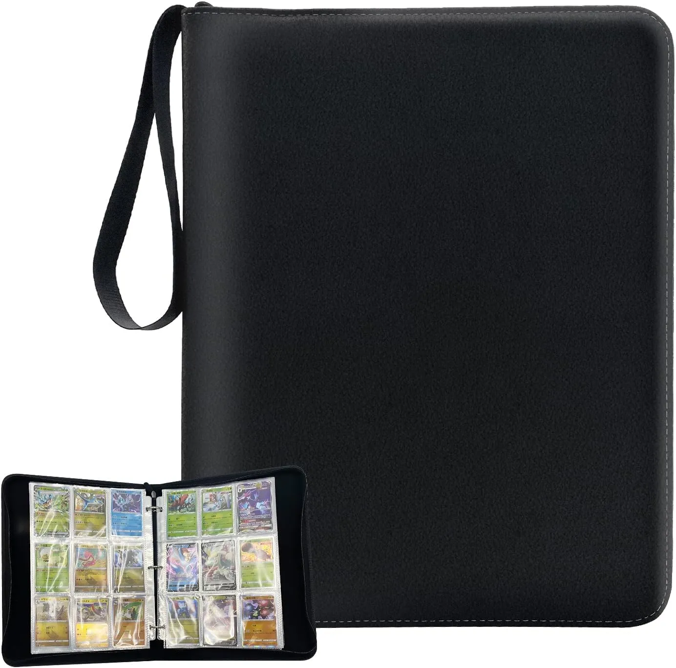Card Binder 9-Pocket, Premium PU Leather Trading Card Binder with Zipper Closure - Holds 900 Cards for Sports, TCG, MTG & Collectibles (Double-Sided Acid-Free Sleeves, Black)