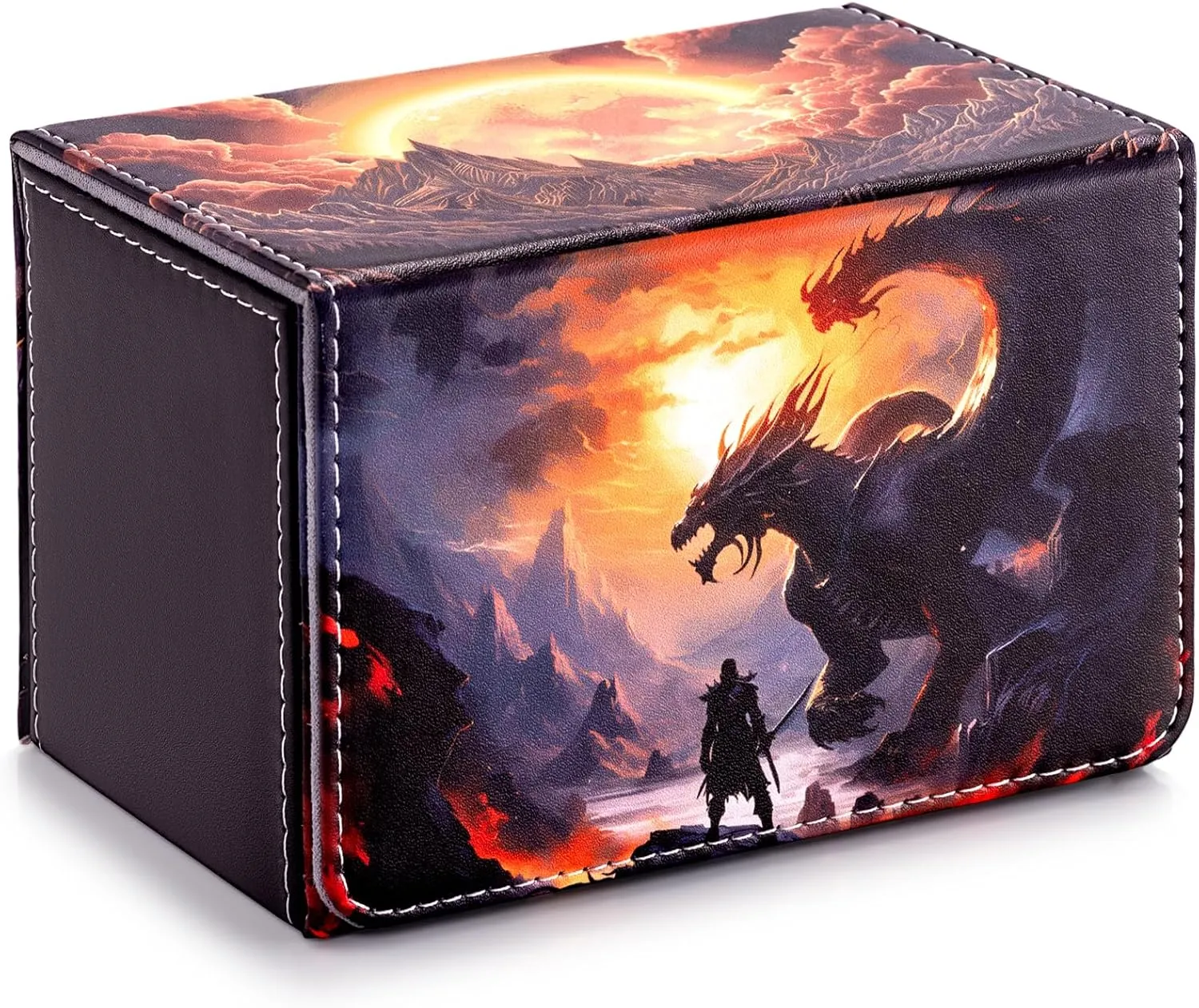 Card Deck Box compatible with MTG Card - Holds 220  Single Sleeved Cards, Trading Card Storage Box fits TCG/PTCG/YGO Cards, Sport Cards Deck Case with 2 Dividers - Dusk Dragonfire