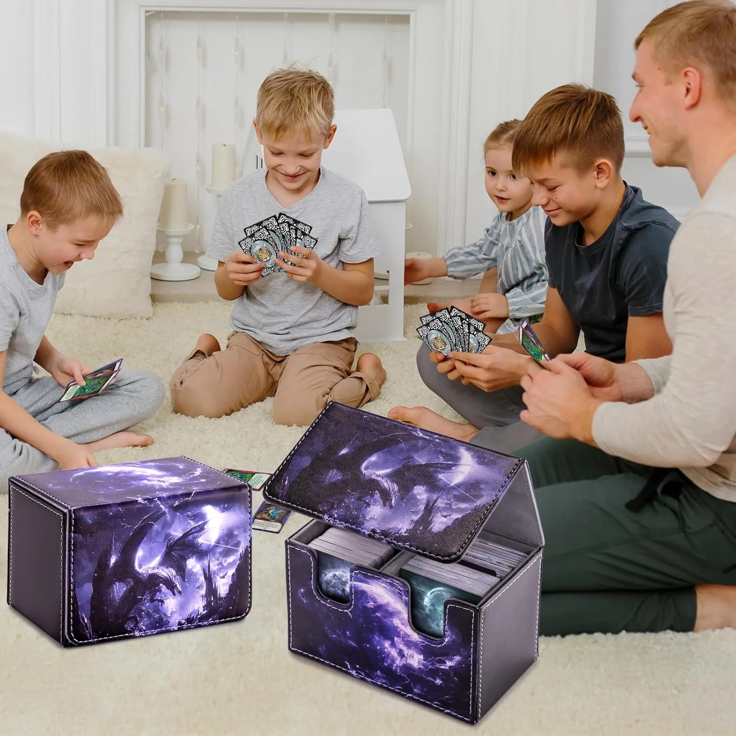 Card Deck Box compatible with MTG Card - Holds 220  Single Sleeved Cards, Trading Card Storage Box fits TCG/PTCG/YGO Cards, Sport Cards Deck Case with 2 Dividers - Midnight Dragon