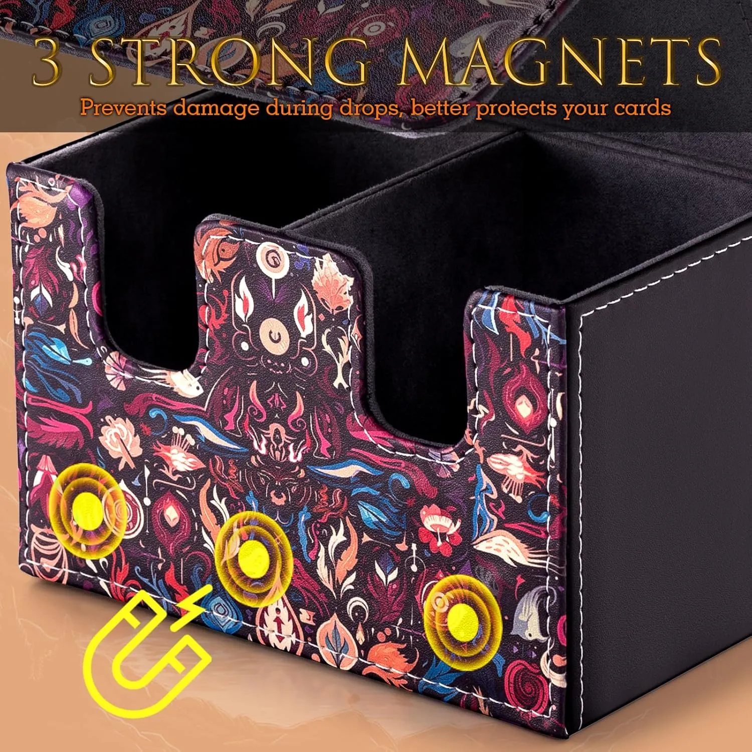 Card Deck Box compatible with MTG Card - Holds 220  Single Sleeved Cards, Trading Card Storage Box fits TCG/PTCG/YGO Cards, Sport Cards Deck Case with 2 Dividers - Mystic Enchanted Realm
