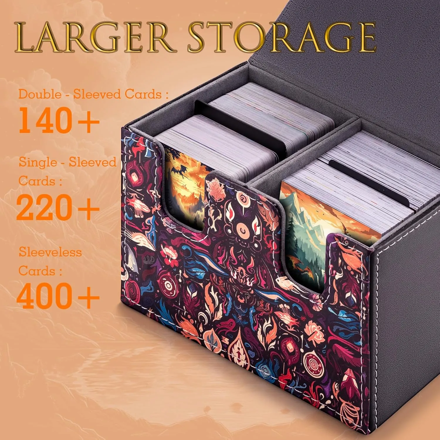 Card Deck Box compatible with MTG Card - Holds 220  Single Sleeved Cards, Trading Card Storage Box fits TCG/PTCG/YGO Cards, Sport Cards Deck Case with 2 Dividers - Mystic Enchanted Realm