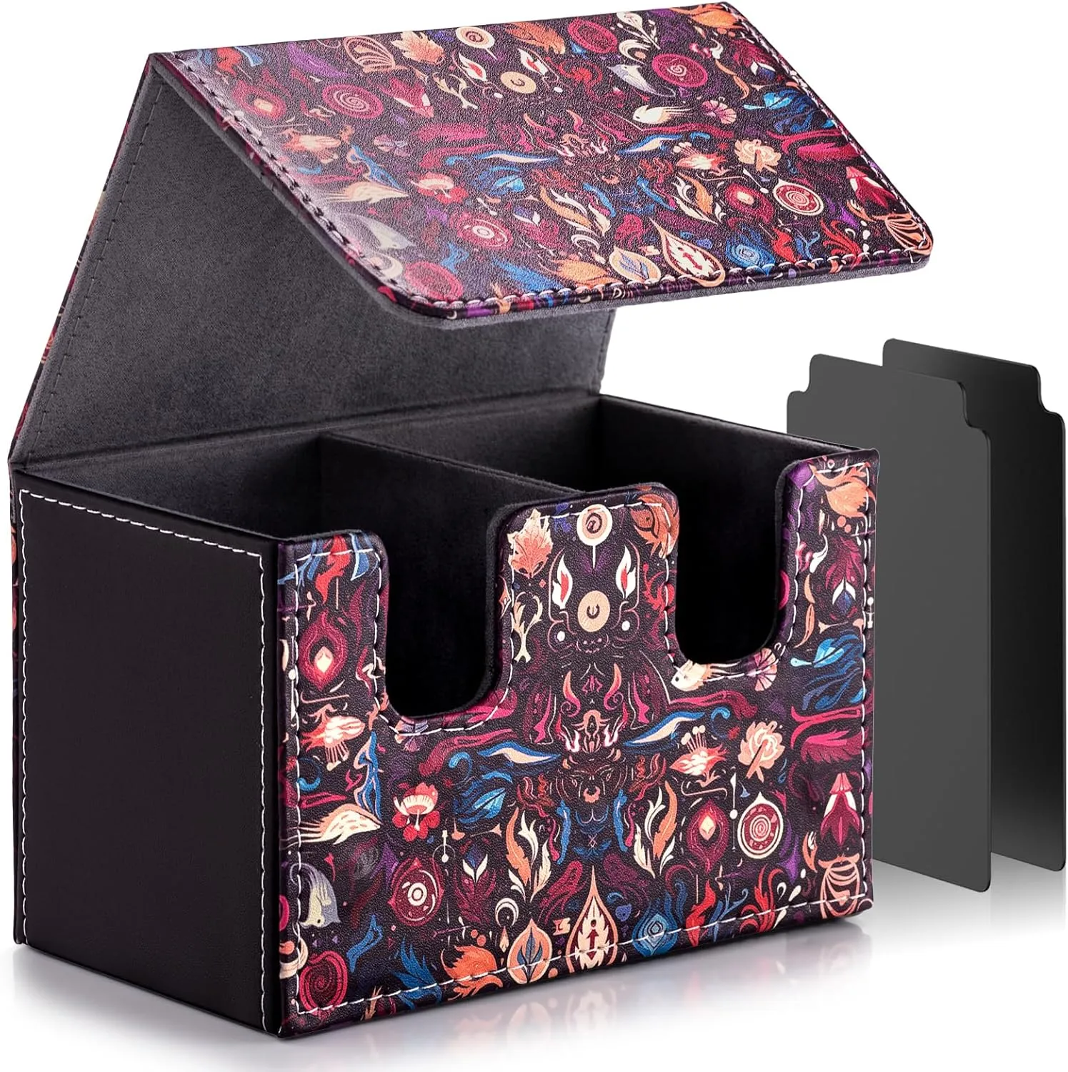 Card Deck Box compatible with MTG Card - Holds 220  Single Sleeved Cards, Trading Card Storage Box fits TCG/PTCG/YGO Cards, Sport Cards Deck Case with 2 Dividers - Mystic Enchanted Realm