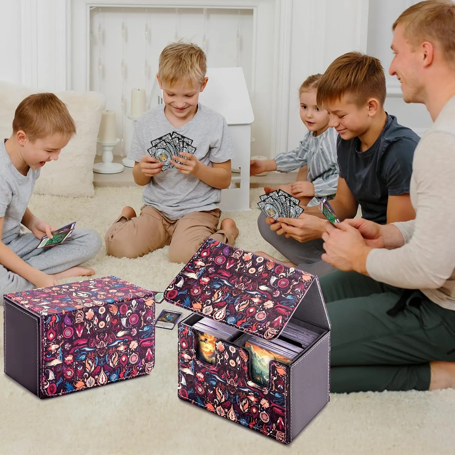 Card Deck Box compatible with MTG Card - Holds 220  Single Sleeved Cards, Trading Card Storage Box fits TCG/PTCG/YGO Cards, Sport Cards Deck Case with 2 Dividers - Mystic Enchanted Realm