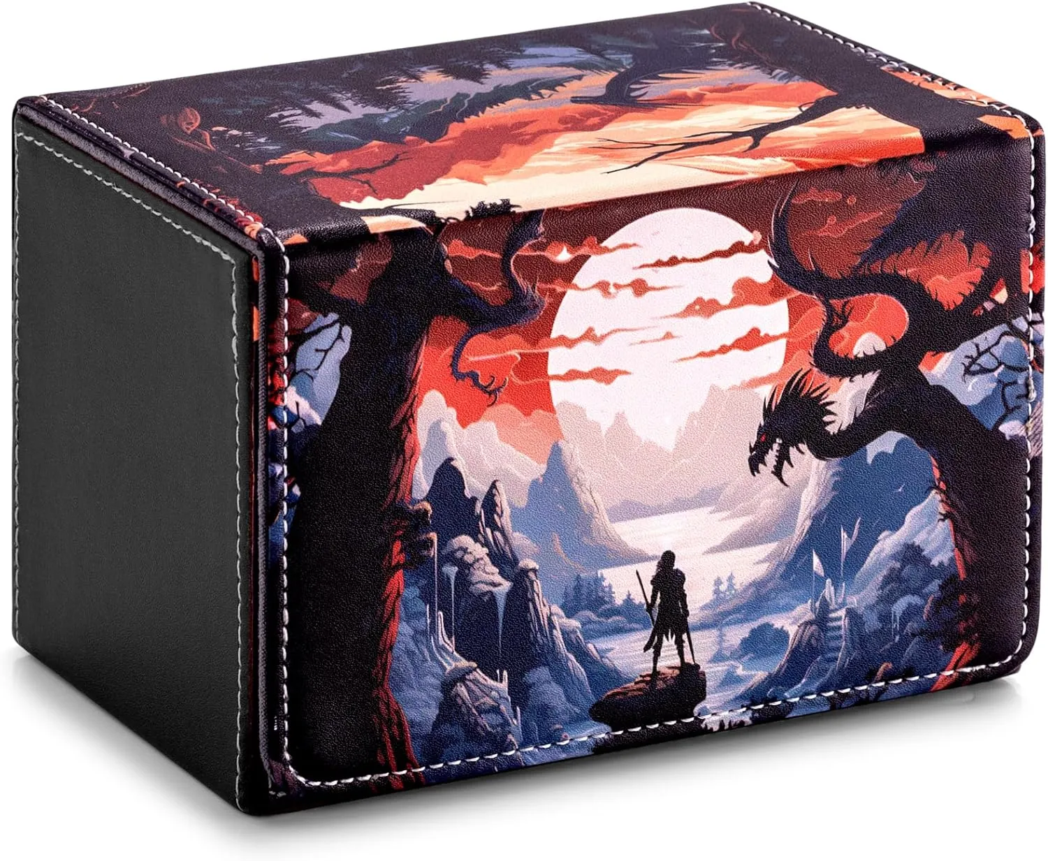 Card Deck Box compatible with MTG Card - Holds 220  Single Sleeved Cards, Trading Card Storage Box fits TCG/PTCG/YGO Cards, Sport Cards Deck Case with 2 Dividers - Warrior's Quest