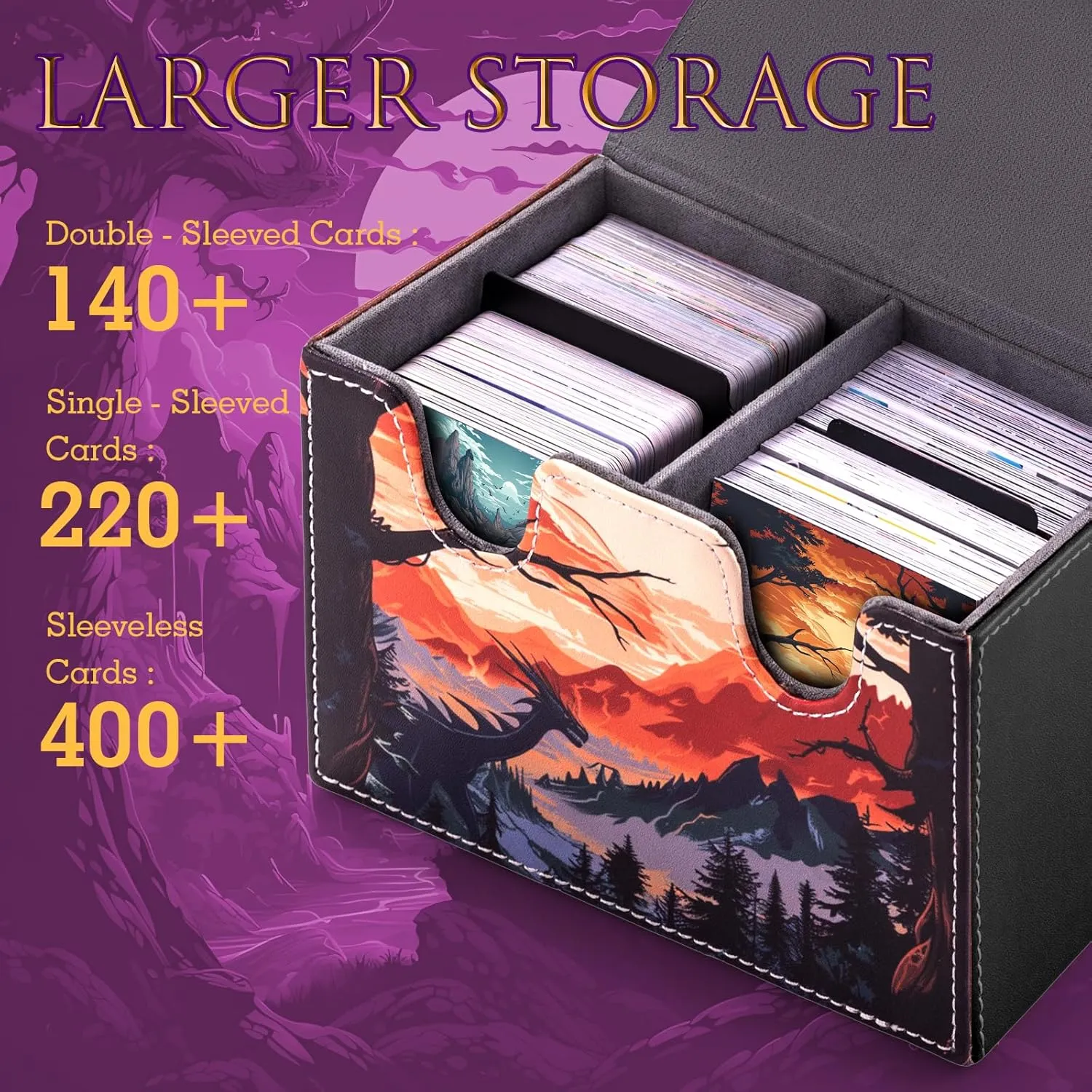 Card Deck Box compatible with MTG Card - Holds 220  Single Sleeved Cards, Trading Card Storage Box fits TCG/PTCG/YGO Cards, Sport Cards Deck Case with 2 Dividers - Warrior's Quest