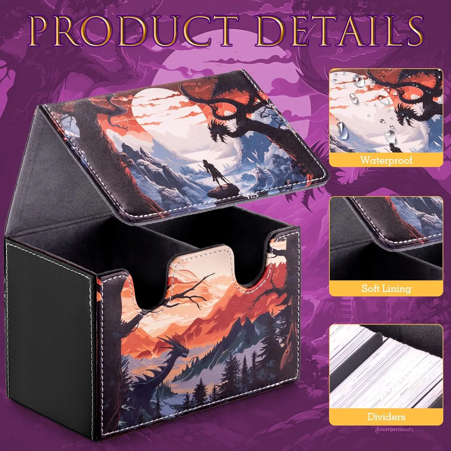 Card Deck Box compatible with MTG Card - Holds 220  Single Sleeved Cards, Trading Card Storage Box fits TCG/PTCG/YGO Cards, Sport Cards Deck Case with 2 Dividers - Warrior's Quest