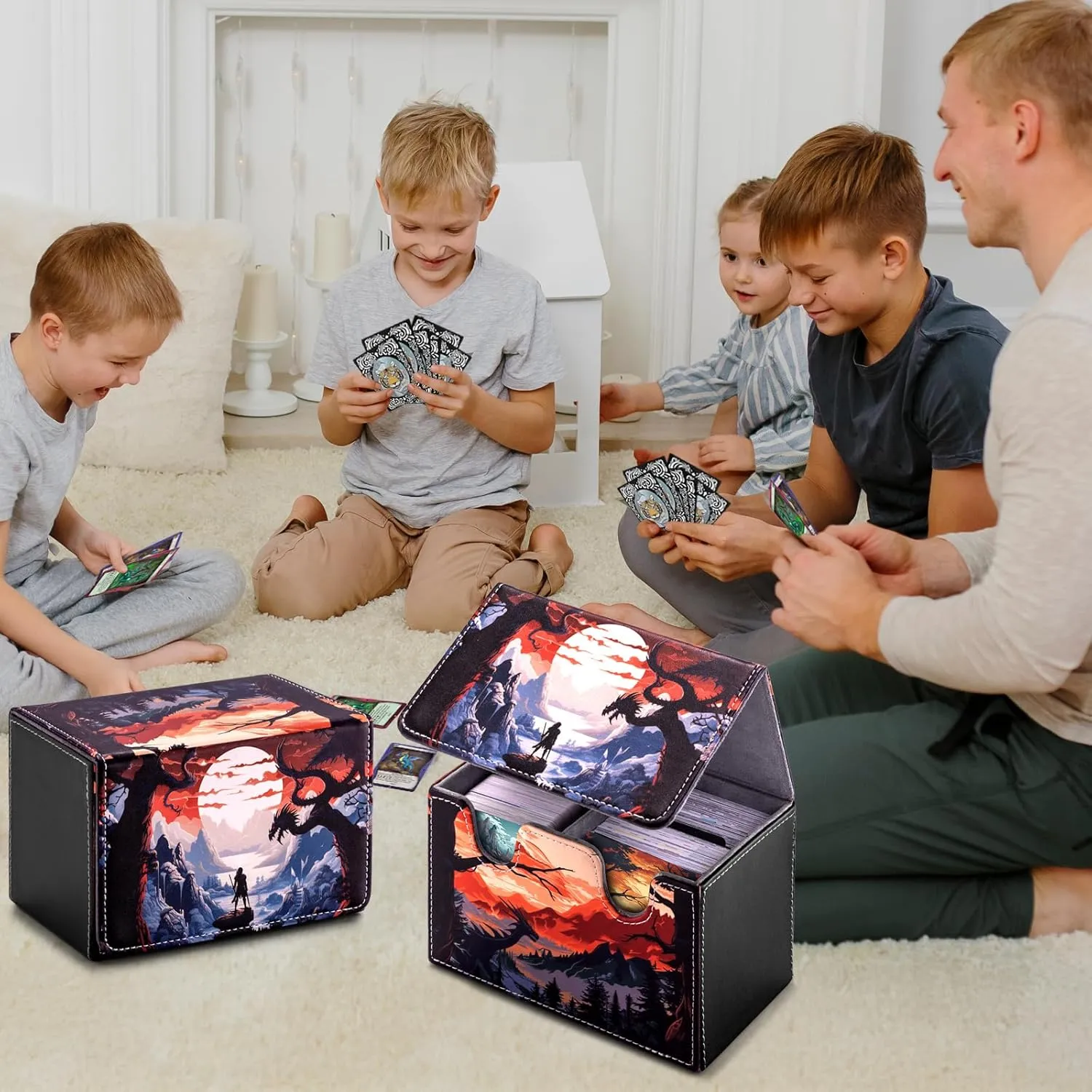 Card Deck Box compatible with MTG Card - Holds 220  Single Sleeved Cards, Trading Card Storage Box fits TCG/PTCG/YGO Cards, Sport Cards Deck Case with 2 Dividers - Warrior's Quest