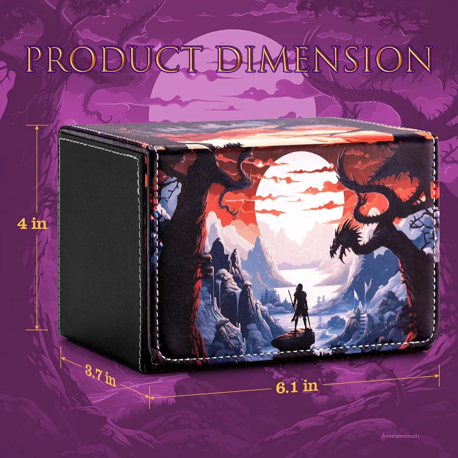 Card Deck Box compatible with MTG Card - Holds 220  Single Sleeved Cards, Trading Card Storage Box fits TCG/PTCG/YGO Cards, Sport Cards Deck Case with 2 Dividers - Warrior's Quest