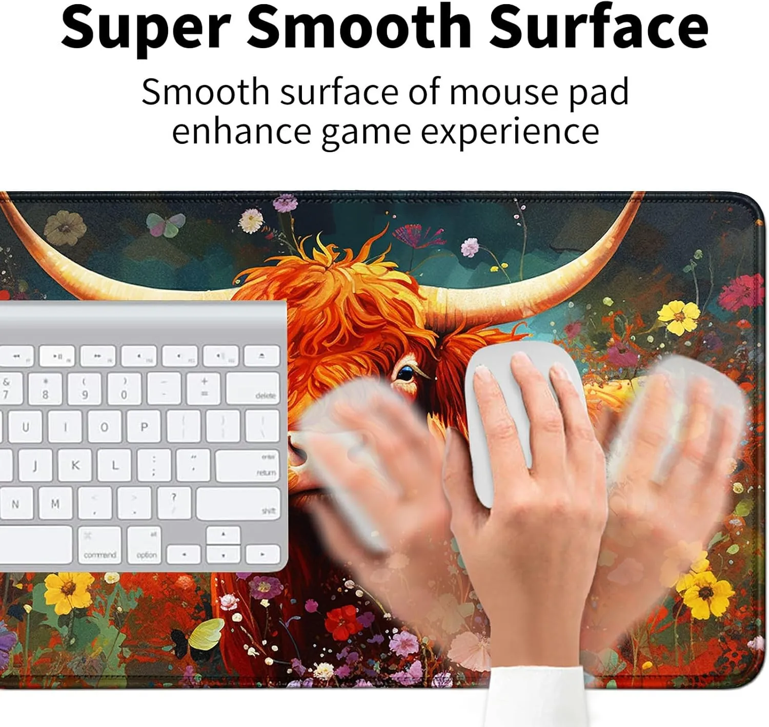 Card Mat for MTG & TCG Playmat Mouse Pad,23.6" x 13.8" Game Mat for MTG RPG CCG Trading Card Game Playmats Table Mat Perfect for Card Games Video Games Computer Office,Cow and Flowers