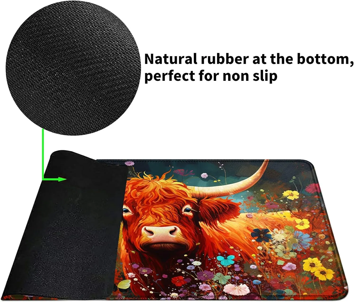 Card Mat for MTG & TCG Playmat Mouse Pad,23.6" x 13.8" Game Mat for MTG RPG CCG Trading Card Game Playmats Table Mat Perfect for Card Games Video Games Computer Office,Cow and Flowers