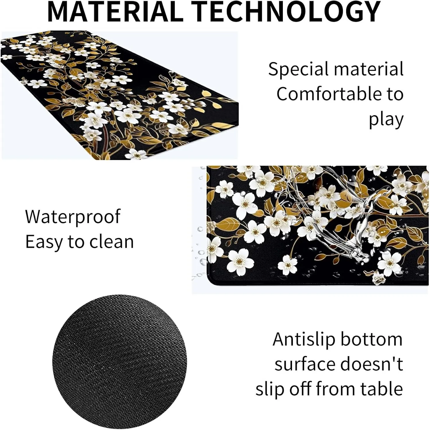 Card Mat for MTG & TCG Playmat Mouse Pad,23.6" x 13.8" Game Mat for MTG RPG CCG Trading Card Game Playmats Table Mat Perfect for Card Games Video Games Computer Office,White Flowers