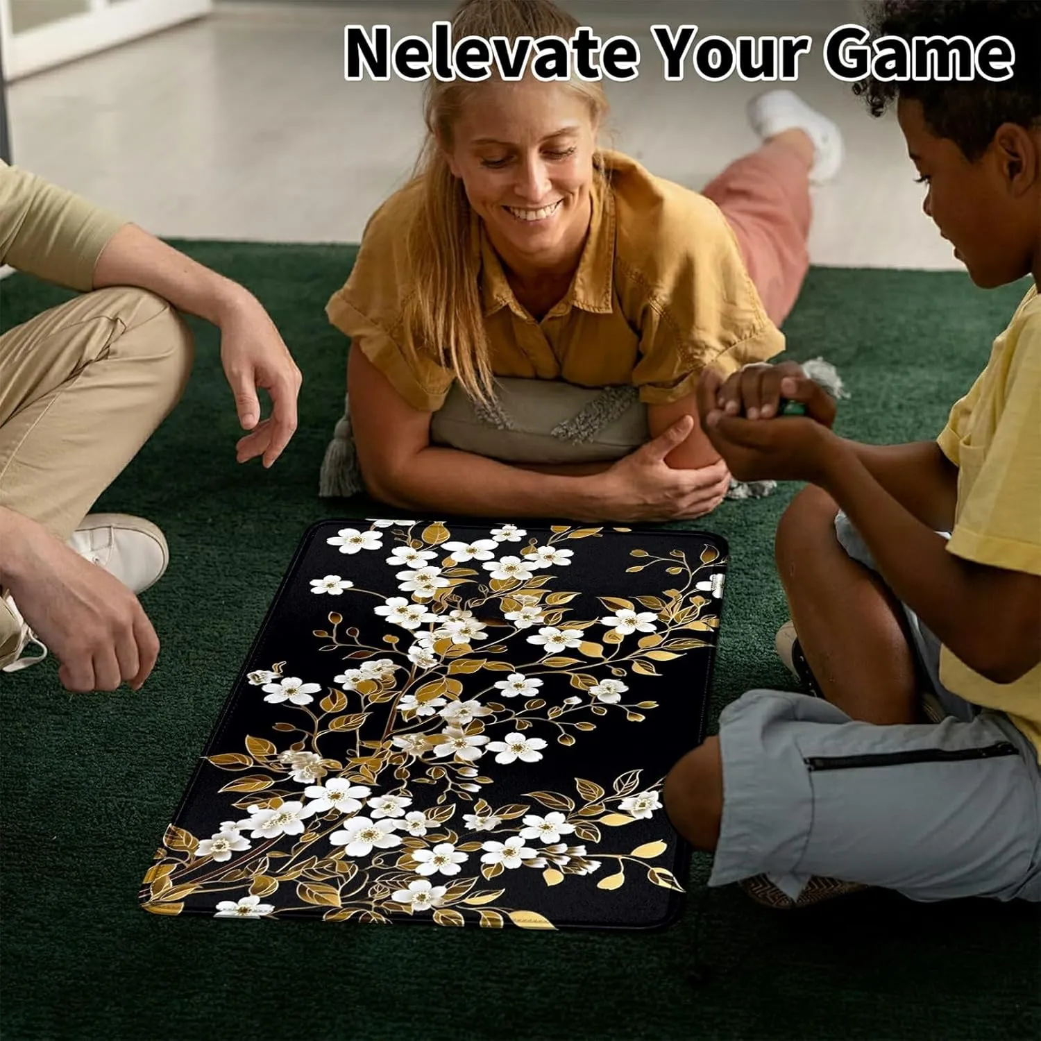 Card Mat for MTG & TCG Playmat Mouse Pad,23.6" x 13.8" Game Mat for MTG RPG CCG Trading Card Game Playmats Table Mat Perfect for Card Games Video Games Computer Office,White Flowers